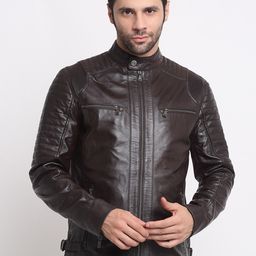 Teakwood Leathers Stand Collar Biker Jacket-image-14