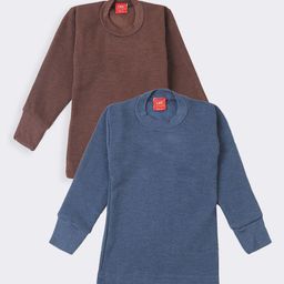 Lux Cottswool Boys Pack Of 2 Brown & Blue Solid Cotton Thermal Set-image-33