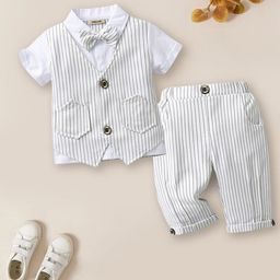 INCLUD Boys Striped Single-Breasted Waistcoat & Trouser With Shirt-picture-45