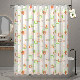 Kuber Industries 5-Pcs White & Green Block Printed Quick Dry Shower Curtains With 12 Rings-10