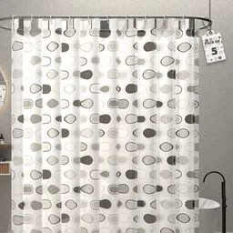Kuber Industries 5-Pcs Grey & White Circle Printed Quick Dry Shower Curtains With 12 Rings-6