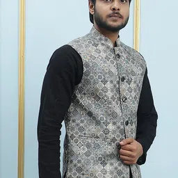 See Designs Printed Slim-Fit Pure Cotton Nehru Jackets-image-41
