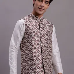 Jompers Ethnic Motifs Woven Design Nehru Jacket-image-88