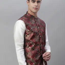 Anouk Men Maroon Woven Design Nehru Jacket-58