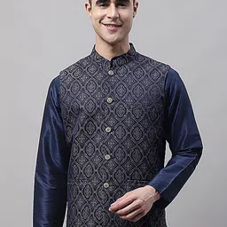 Jompers Men Woven Design Mandarin Collar Nehru Jackets-image-87