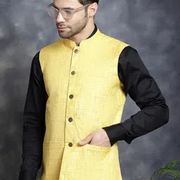 Jompers Woven Design Single-Breasted Mandarin Collar Nehru Jacket-22