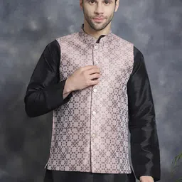 Jompers Woven Design Silk Cotton Nehru Jacket-37