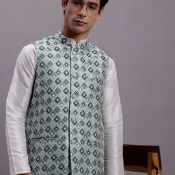 Jompers Woven Design Satin Nehru Jackets-picture-2