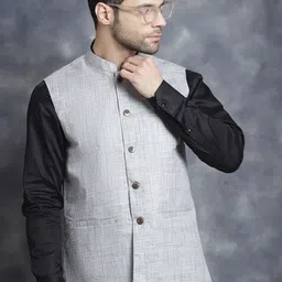 Jompers Woven Design Mandarin Collar Sleeveless Nehru Jacket-image-69