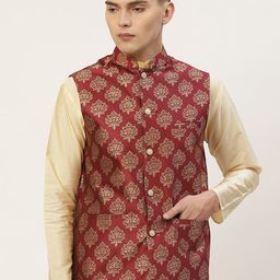 Jompers Men Maroon Woven Design  Nehru Jacket-46
