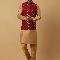 KRAFT INDIA Straight Kurta with Churidar & Nehru Jacket-image-38