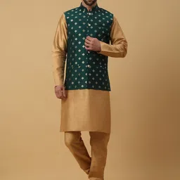 KRAFT INDIA Regular Kurta with Churidar & Jacquard Nehru Jacket-image-87