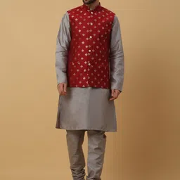 KRAFT INDIA Mandarin Collar Jacquard Kurta With Churidar-image-74