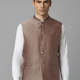 Louis Philippe Slim Fit Woven Design Nehru Jacket-26