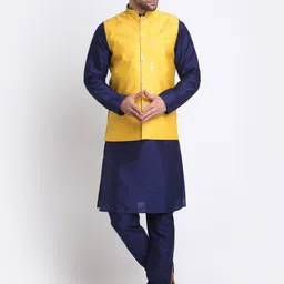 KRAFT INDIA Mandarin Collar Kurta with Churidar & Nehru Jacket-image-84