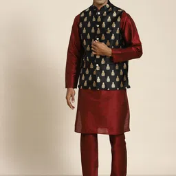 SOJANYA Men Woven Design Kurta with Churidar with Nehru Jacket-image-82