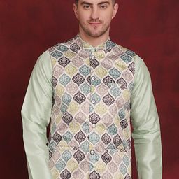 Jompers Printed Mandarin Collar Nehru Jacket-15