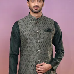 KISAH Men Printed Nehru Jacket With Pocket Square-18