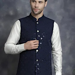 Jompers Embroidered Sequinned Mandarin Collar Sleeveless Nehru Jacket-52
