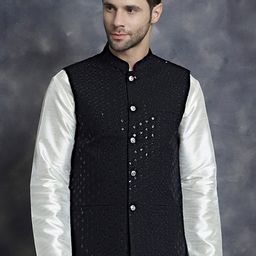 Jompers Embroidered Sequinned Mandarin Collar Nehru Jacket-image-58