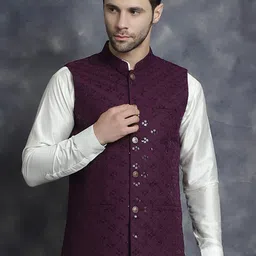 Jompers Sequineed Embroidered Mandarin Collar Nehru Jacket-13