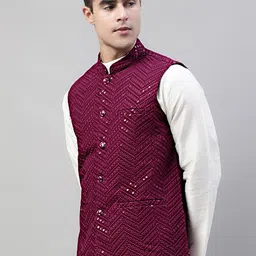 Jompers Mandarin Collar Embroidered Sequins Nehru Jacket-18