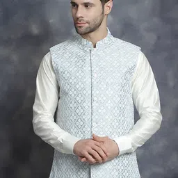 Anouk Grey Ethnic Motifs Embroidered Nehru Jacket-14