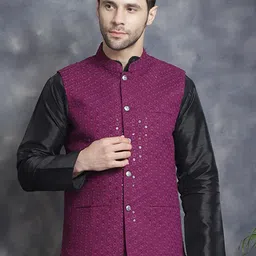 Jompers Embroidered Sequinned Mandarin Collar Sleeveless Nehru Jacket-15