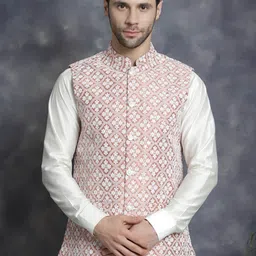 Anouk Peach-Coloured Ethnic Motifs Embroidered Mandarin Collar Nehru Jacket-27