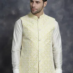 Anouk Yellow Ethnic Motifs Embroidered Nehru Jacket-13