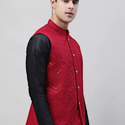 Jompers Mandarin Collar Embroidered Sequins Nehru Jacket-54