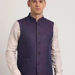 Turtle Men Woven Design Slim-Fit Nehru Jacket-9