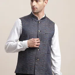 Turtle Men Woven Design Slim-Fit Nehru Jacket-18