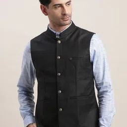 Turtle Men Woven Design Slim-Fit Nehru Jacket-10