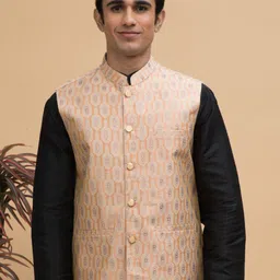 NEUDIS Ethnic Motif Jacquard Woven Nehru Jacket-image-55