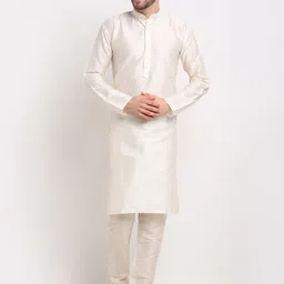 Jompers Men Grey Layered Thread Work Dupion Silk Kurta with Churidar-picture-5