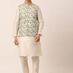 Jompers Men Grey Floral Printed Layered Kurta with Churidar-picture-13