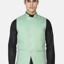 TAHVO Men Green Solid Nehru Jacket-7