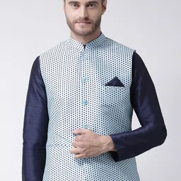 DEYANN Men Blue Printed Nehru Jacket-23