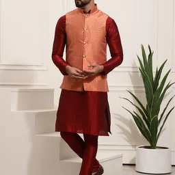 SOJANYA Men Grey Solid Kurta Set & Nehru Jacket-picture-27