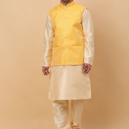 KRAFT INDIA Mandarin Collar Kurta With Churidar & Nehru Jacket-image-62