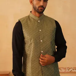 Jompers Embroidered Woven Nehru Jacket-35
