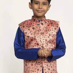 KRAFT INDIA Boys Peach-Coloured & Orange Printed Satin Nehru Jacket-34