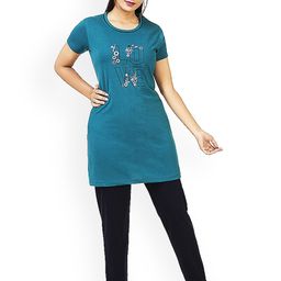 Bell Paper Women Green & Navy Blue Printed Cotton Night suit-10