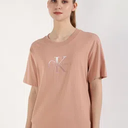 Calvin Klein Jeans Women Typography Printed Round Neck Cotton Relaxed Fit T-shirt-picture-23