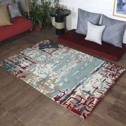 ZEBA Blue & White Abstract Printed Rectangle Shaped Hand-Tufted Woollen Carpet-6