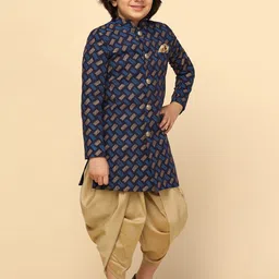 KISAH Boys Floral Printed Mandarin Collar Cotton Sherwani Set-27