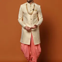 KISAH Self-Design Cotton Sherwani Set-picture-29