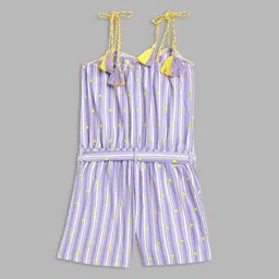 Blue Giraffe Girls Purple & White Striped Jumpsuit-picture-6