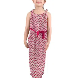 Kids On Board Girls Pink & Green Chevron Printed Basic Jumpsuit-image-36
